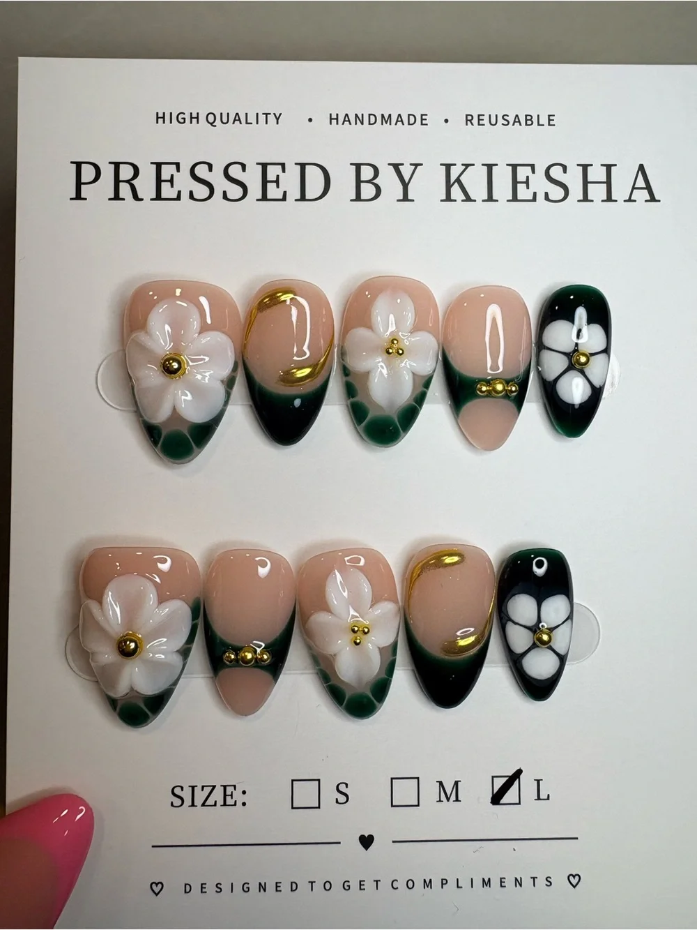 Floral Green & Nude Press-On Nails